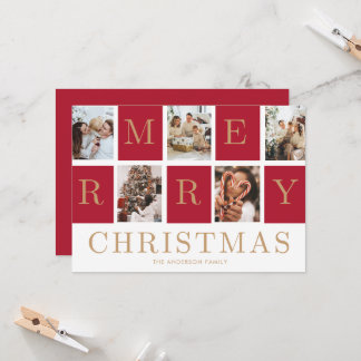 Photo Collage Christmas Family Gold Holiday Card Inbjudningar