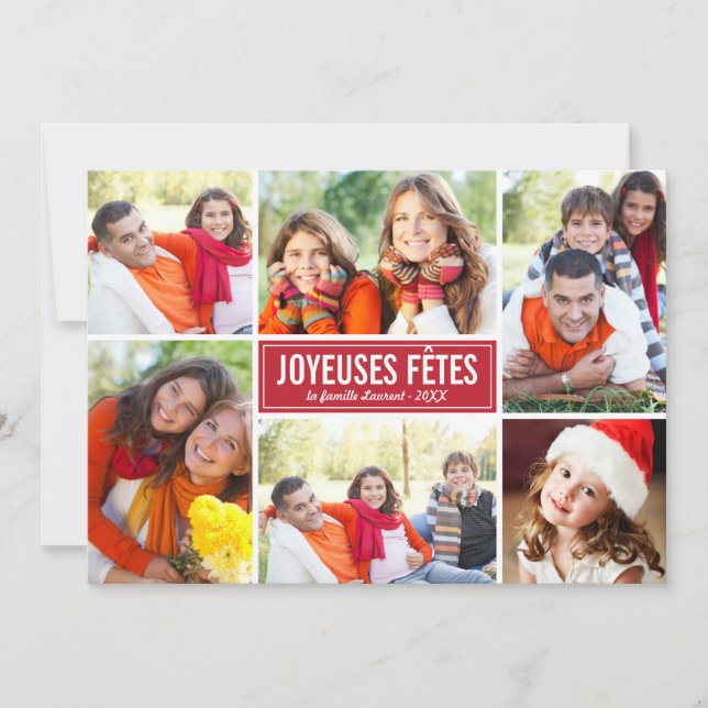 Photo Collage de Noël Carte de Voeux | en Rouge Julkort (Framsida)