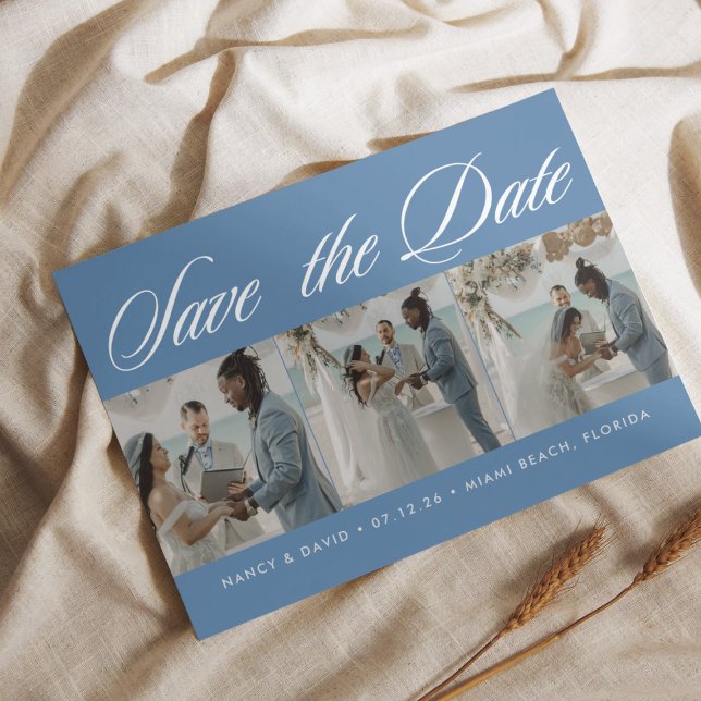 Photo Collage Dusty Blue Beach Wedding  Spara Datumet (Skapare uppladdad)