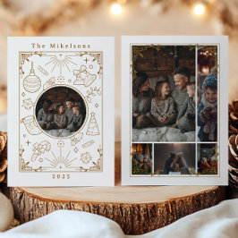 Photo Collage Elegant Guld Line Art jul Julkort