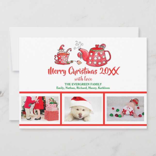 Photo Collage Elf Tea jul Watercolor Julkort (Framsida)