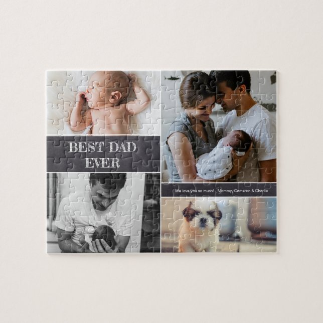 Photo Collage-familjen med bästa Pappa någonsin-An Pussel (Horisontell)