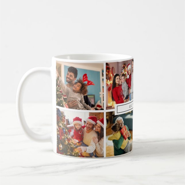 Photo Collage Family Name Modern Kaffemugg (Vänster)