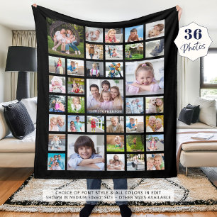 Photo Collage Family Namn eller Title Black Fleecefilt