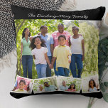 Photo Collage Family Namn ZigZag Photo Strip Black Kudde<br><div class="desc">Anpassa den här dekorativ kudde i lycklig med dina favoritfoton i familjen. Mallen är konfigurerad så att du kan lägga till upp till 5 foton och din familj namn (eller anpassningsbar text). Huvudfotot används som bakgrund och de återstående fyra fotona läggs ut i en zigzag-fotoremsa längs grund. Utformningen har en...</div>