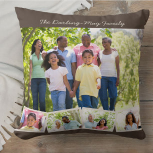 Photo Collage Family Namn ZigZag Photo Strip Brown Kudde