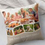 Photo Collage Family Namn ZigZag Photo Strip Kudde<br><div class="desc">Anpassa den här dekorativ kudde i lycklig med dina favoritfoton i familjen. Mallen är konfigurerad så att du kan lägga till upp till 5 foton och din familj namn (eller anpassningsbar text). Huvudfotot används som bakgrund och de återstående fyra fotona läggs ut i en zigzag-fotoremsa längs grund. Utformningen har en...</div>