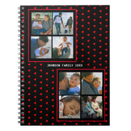 Photo Collage Family Personlig Red Heart & Namn Anteckningsbok