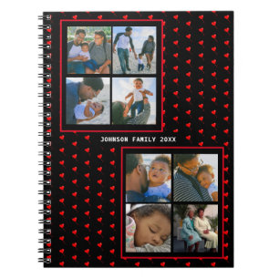 Photo Collage Family Personlig Red Heart & Namn Anteckningsbok