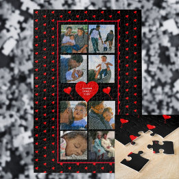 Photo Collage Family Personlig Red Heart & Namn Pussel