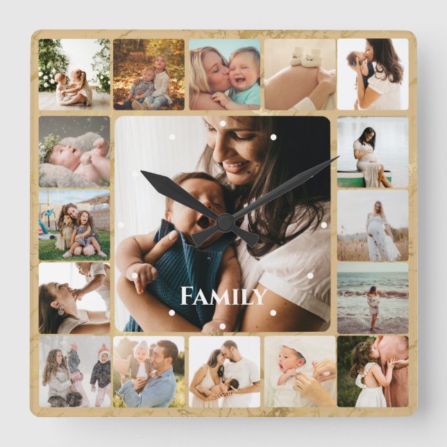 Photo Collage Family Simple Frame Fyrkantig Klocka (Framsida)