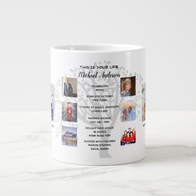 PHOTO COLLAGE Family Träd Birthday Milestones Gift Jumbo Mugg (Framsidan)