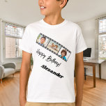 Photo collage film name birthday boy t shirt<br><div class="desc">Personalize and add a name and 3 photos inside the film roll frame. Black text.</div>