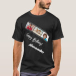 Photo collage film name birthday guy black t shirt<br><div class="desc">For a black/dark colored t-shirt. Personalize and add a name and 3 photos inside the film roll frame. White text.</div>