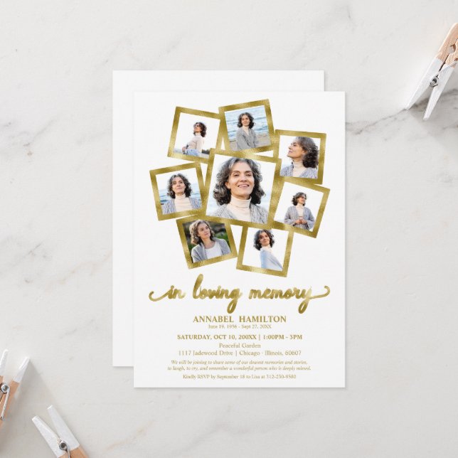 Photo Collage Firande of Life Funeral Inbjudningar (Fram/Back In Situ)