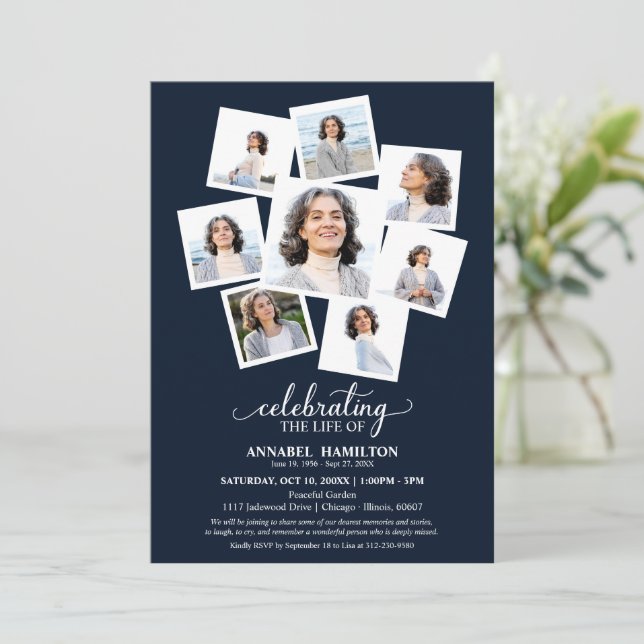 Photo Collage Firande of Life Memorial Service Inbjudningar (Stående Fram)