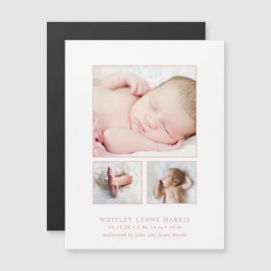 Photo Collage Flicka Birth Announcement Magnet