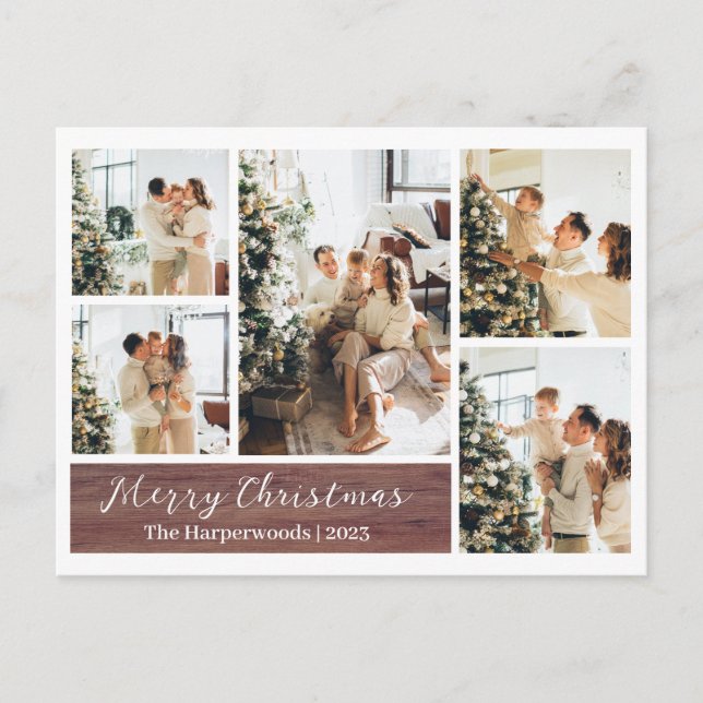 Photo Collage för julfamiljen Rustic Reindeer Helg Vykort (Framsida)