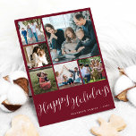 Photo collage Glad helg-skript jul Julkort<br><div class="desc">Elegant snyggt God jul handskrivet calligraphy-skript med sex familjers röda burgunda helgdag-kort för enkel trendig med mörk med anpassningsbar personlig på båda sidor. NOTERAR att bakgrunden och skriptet färg är redigerbara. Du kan ändra den efter att ha valt alternativet CUSTOMIZE nedåt under menyn PERSONALISERA IT. Om du inte lätt kan...</div>