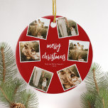 Photo Collage God jul Julgransprydnad Keramik<br><div class="desc">Skapa egna julkort för personligen med dina favoritfoton som kollage. Innehåller modern manusatyrtypografi och minimalistisk design.</div>