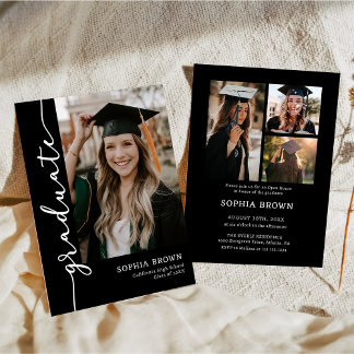 Photo Collage Graduate Graduation Party Invitation Inbjudningar