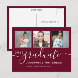 Photo Collage Graduation Minimal Burgundy Vykort