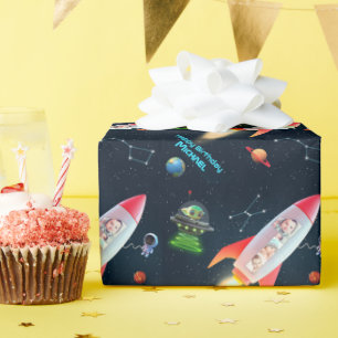 Photo Collage Huge One Space Rocket 1st Birthday Presentpapper