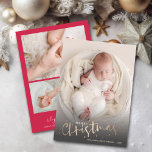 Photo Collage jul Birth Meddelande<br><div class="desc">Sött helgdag Tema tillkännagivande för födelse har ditt favoritfoto på framsidan med God jul och namn i hälsning. Din baby födelsetal och 3 foton på baksidan. Ändra bakgrunden färg på baksidan med Redigera verktyg.</div>
