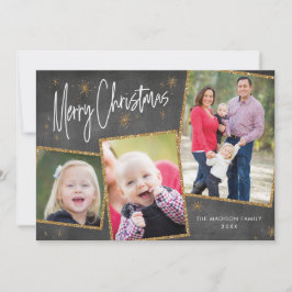 Photo Collage-julkort Faux Guld Glitter Julkort