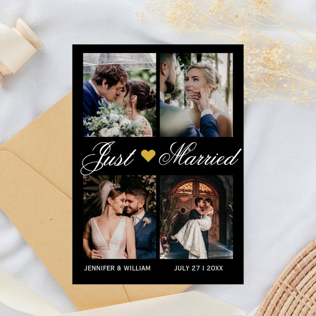 Photo Collage Just Married Wedding Announcement Inbjudningar (Skapare uppladdad)