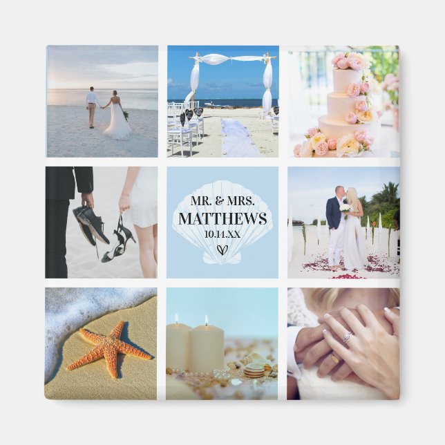 Photo Collage Magnet Wedding Favor Seashell (Framsidan)