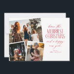 Photo Collage Merriest jul Red and White Inbjudningar<br><div class="desc">Sprid helgdag cheer med vår personlig julkort med en festiv fotokollage! Den här eleganten visar tre av dina favoritfoton som är inramade i ett klassiskt rött och vitt färg-schema. Perfekt för att dela speciella minnen med familj och vänner. Med detta kort kombineras modernt stil med en tidlös helgdag. Anpassa meddelandet...</div>