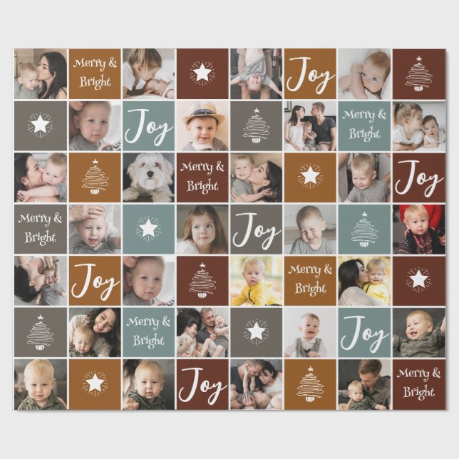 Photo Collage Merry & Bright jul Presentpapper (Platt)