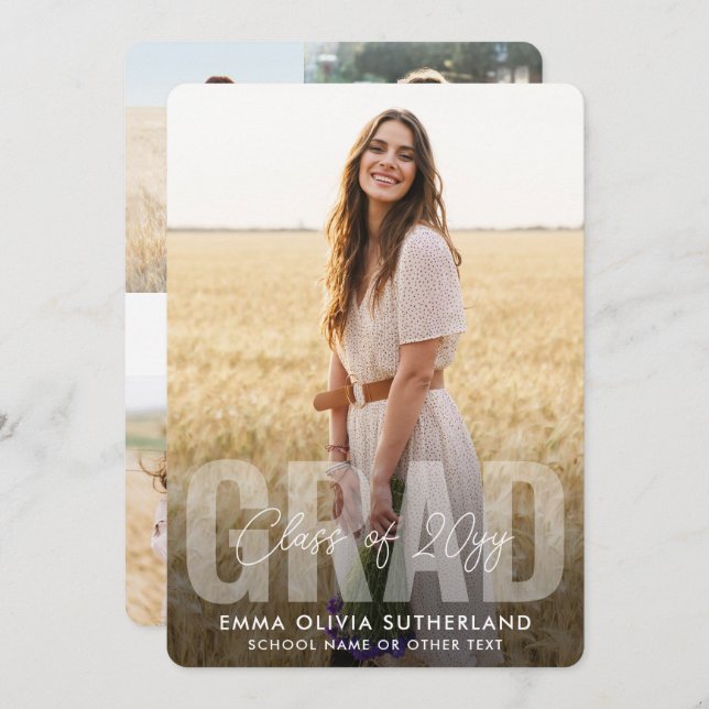 Photo Collage Modern Overlay Class Year Graduation Meddelande (Fram/baksida)