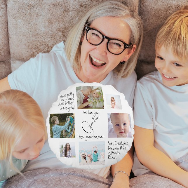 Photo Collage Modern Vi Kärlek You Best Grandma nå Rund Kudde (Skapare uppladdad)