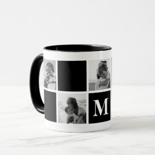 Photo Collage Monogram Black and White Mugg