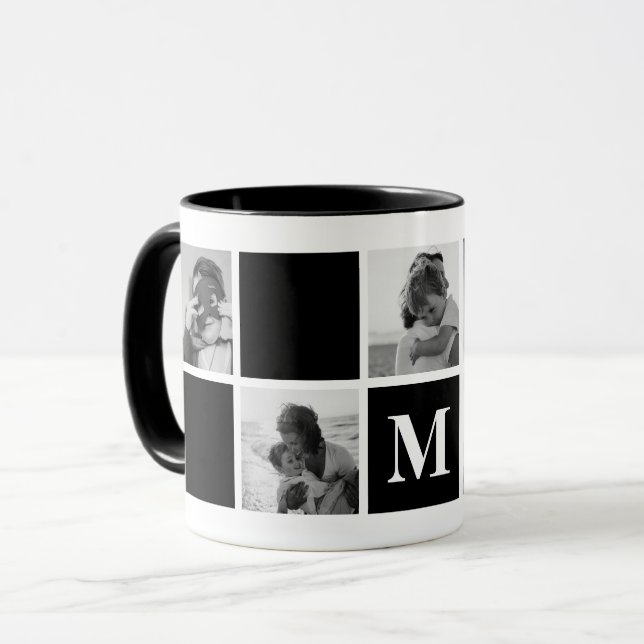 Photo Collage Monogram Black and White Mugg (Framsida vänster)