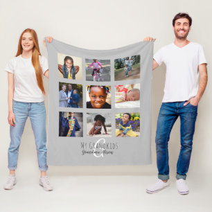 Photo Collage Monogram Grandparent Barnbarn Grått Fleecefilt
