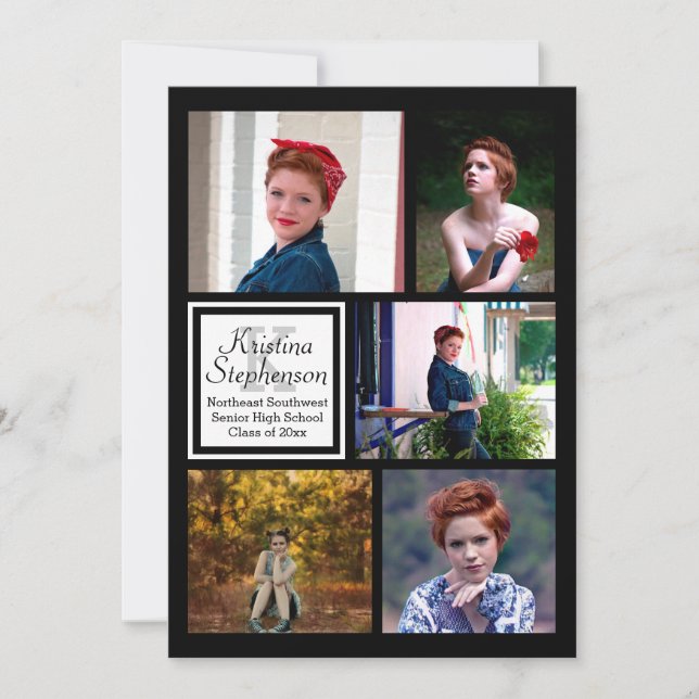 Photo Collage Monogram High School Studenten Inbjudningar (Framsida)