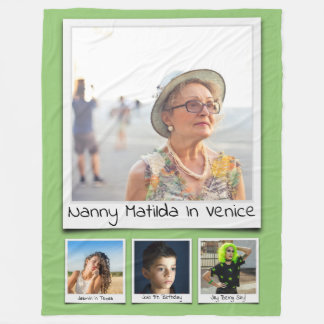 Photo Collage Monogram Namn Pistachio Grönt Large Fleecefilt