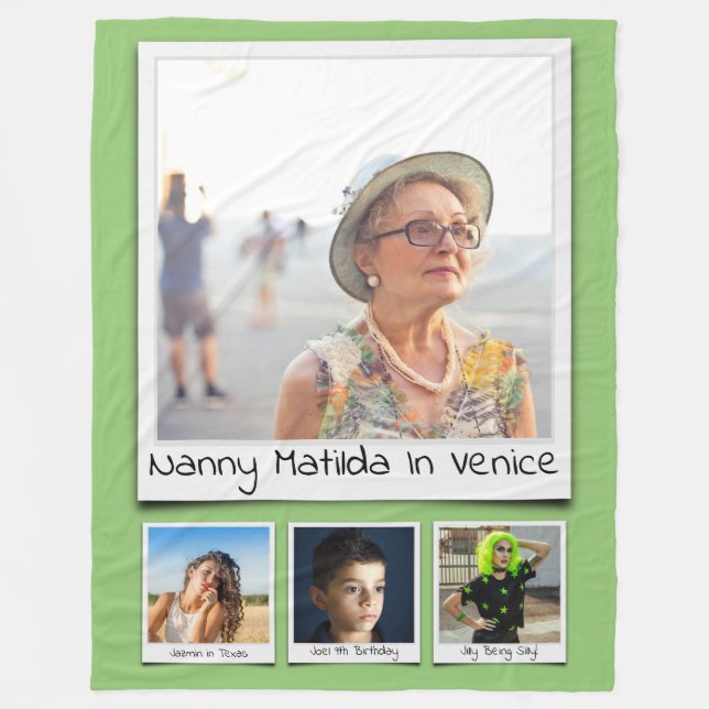 Photo Collage Monogram Namn Pistachio Grönt Large Fleecefilt (Framsidan)