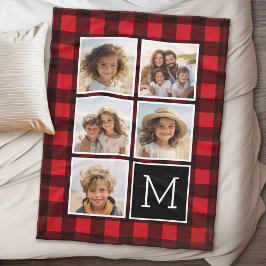 Photo Collage Monogram Red Black Buffalo Play Fleecefilt