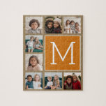 Photo Collage Monogram - Rustic Kraft och Orange Pussel<br><div class="desc">Varm hösten Färg med en Orange av Natural Brown och Fall Pumpkin - Du kan använda Instagram-foton för den här designen. Använda 8-kvadratfoton som skapar en unik och personlig gåva. Eller så kan du behålla hipstervalpen och göra ett trendig till keepy. Om du behöver justera bilder klickar du på verktyg...</div>