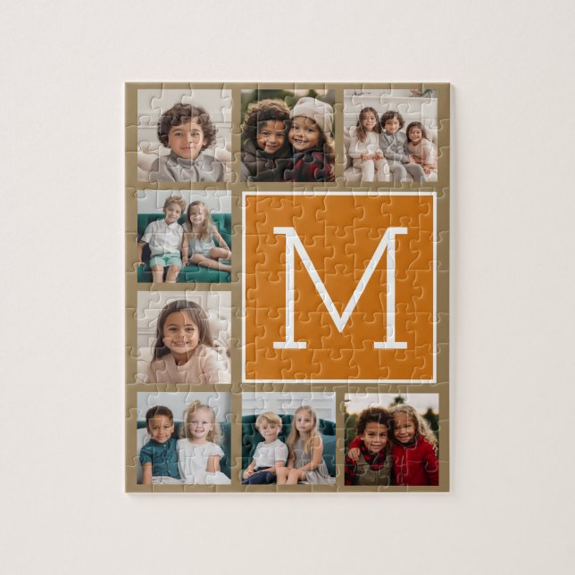 Photo Collage Monogram - Rustic Kraft och Orange Pussel (Vertikal)
