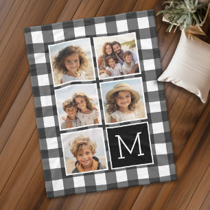 Photo Collage Monogram White Black Buffalo Play Fleecefilt