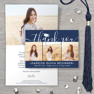 Photo Collage Ny adress Navy Blue Studenten Tack Kort