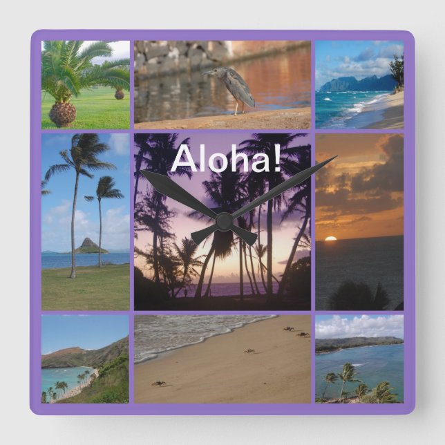 Photo Collage of Oahu, Hawaii Fyrkantig Klocka (Framsida)