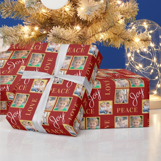 Photo Collage Peace Kärlek Joy Grönt jul Presentpapper (Helgdagar)