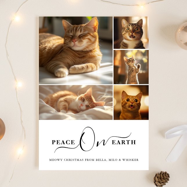 Photo Collage Peace on Earth Meowy jul Cat Julkort (Skapare uppladdad)