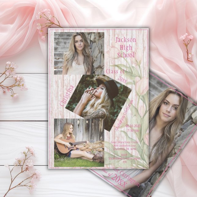 Photo Collage Personalized 4 Photo Pink Graduation Meddelande (Skapare uppladdad)